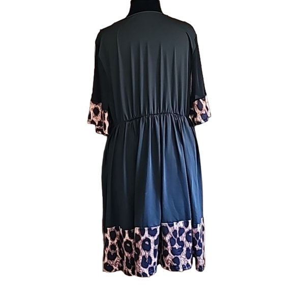 Black & leopard animal print slip over dress easy care Plus 2XL elastic waist - Picture 3 of 11